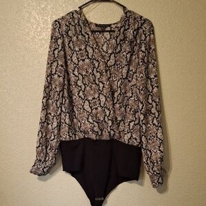 Haute Monde Snake Print Bodysuit - Black and Brown